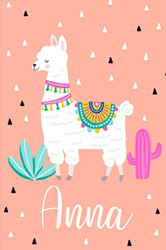 Anna: Personalisiertes Design Notizbuch Alpaka Lama 120 linierte Seiten ( ca.DIN A5 ) , perfekte Geschenkidee - für die Schule,Weihnachten Notizbuch mit Namen