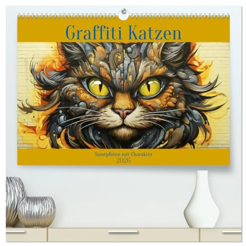 Graffiti Katzen (hochwertiger Premium Wandkalender 2026 DIN A2 quer), Kunstdruck in Hochglanz: Diese Katzen haben Charakter und Stil! (CALVENDO Kunst)