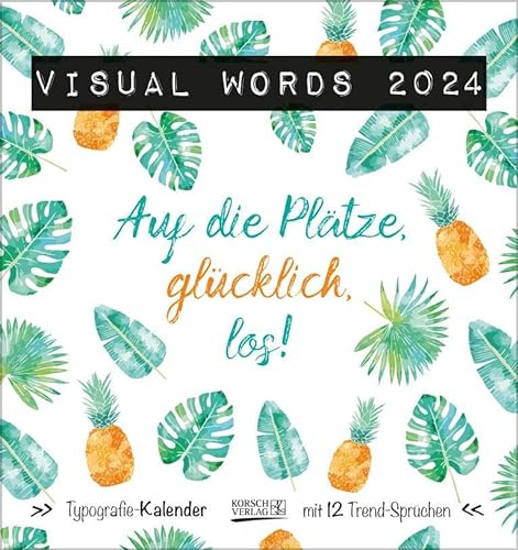 Visual Words Aquarell 2024: Aufstellbarer Typo-Art Postkartenkalender. Jeden Monat ein neuer Spruch. Hochwertiger Tischkalender. Mit 12 Postkarten.