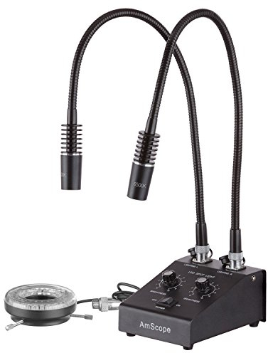 AmScope LED-11CR Leistungsstarker LED-Doppelscheinwerfer mit Schwanenhals und Ringlicht