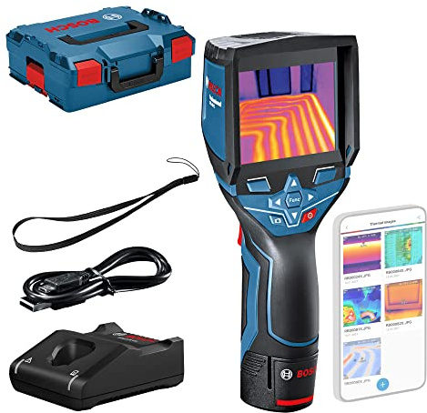 Bosch Professional 12V System Thermal Camera GTC 400 C (12V Battery + Charger, W/App function, Temperature Range: -10 degree C to +400 degree C, Resolution: 160 x 120px, in L-Boxx)