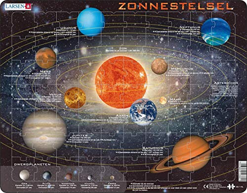 Larsen Puzzles SS1 Sonnensystem Lernpuzzle für Kinder, Niederländisch Ausgabe, 70-teiliges Rahmenpuzzle mit Planeten und Zwergplaneten, Lehrreiches Astronomie Spielzeug