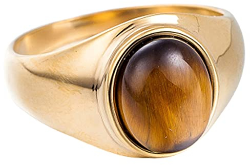 AMDXD Ring Hochzeitstag, 12.5MM Verlobungsringe Edelstahl Gold mit Braun Oval Stein, Schmuckring Für Damen und Herren, Braun, Gr.65 (20.7)