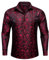 Barry.Wang Men Shirts,Paisley Flower Woven Silk Dress Shirt Long Sleeve Big and Tall , Black Red, Xlarge- B(24 inch)/W(23 inch)/ SW(19.5 inch)
