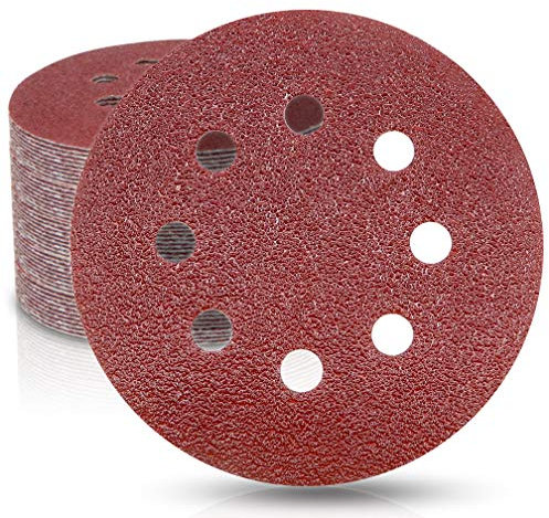 Maveek 50 Pieces Sanding Discs 8 Holes 40 Grit 5 Inch Hook and Loop Sandpaper Assortment for Random Orbital Sander
