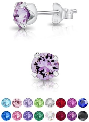 Pendientes Pequeños Plata de Ley 925 con Cristales Swarovski Violeta 5 mm - Pendientes Mujer de Colores - Pendientes Violeta - Aretes Mujer Plata
