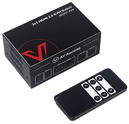 AV Access KVM Switch HDMI 2 Port, Ultra HD 4K@60Hz /1080p@240Hz /2560x1440@144Hz, HDMI 2.0 mit HDR10 und 3D, HDCP 2.2, USB 2.0 Ports für Maus, Tastatur, Drucker, KVM USB Umschalter für 2 PCs