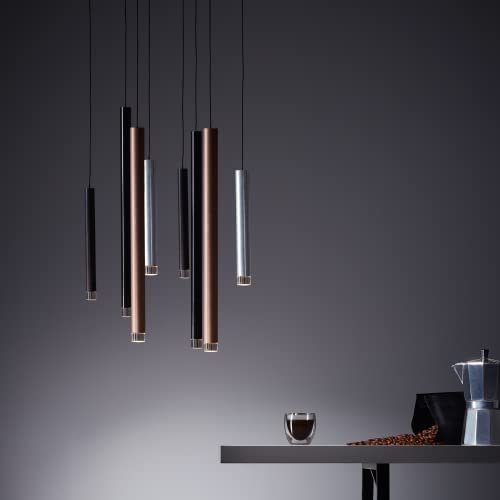 LED 8 flammige Hängelampe - Pendelleuchte in 3 Stufen über Wandschalter dimmbar - Hängeleuchte im warmweißem Licht und in der Höhe kürzbar - Metall/Kunststoff Braun/Kaffee