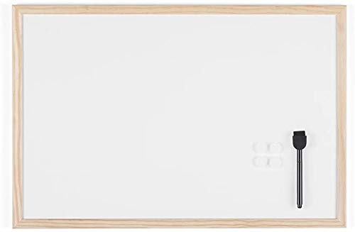 KAV Magnetic Whiteboard - to-Do List whiteboard with Wooden Frame - Dry Wipe Board for Office, Restaurant, School and Home - Wall Mount Notice Board with Markers, Eraser, and Magnets (600x900 mm)