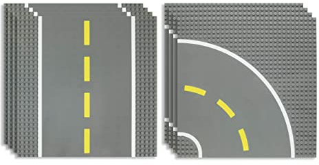 Best Blocks - Set mit stapelbaren Straßen-Bauplatten - 4 Geraden & 4 Kurven - kompatibel mit Allen führenden Marken - für Kinder ab 4 Jahren - 25,5 x 25,5 cm - 8er-Pack