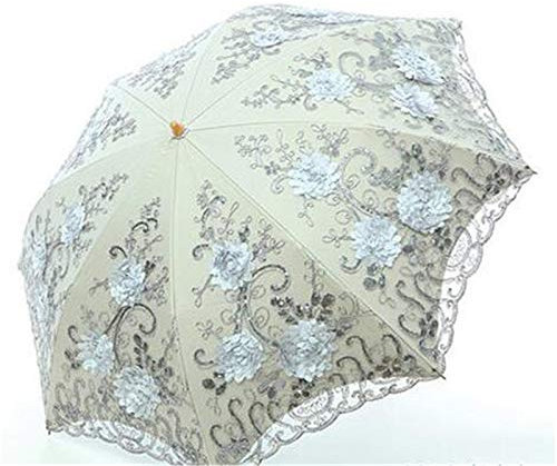 Vintage Damen Spitzenschirm Schatten Sonnenschutz Sonnenschirm Faltbar Blume Stickerei Regenschirm, Silber