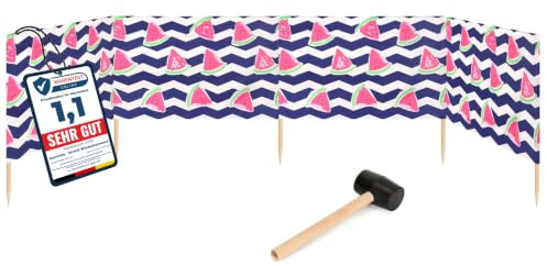 Garronda 5 m lang Windschutz Strand Sichtschutz mit Gummihammer GAEX001 | Windfang für Camping und Strandtage, praktisches Strandzubehör mit Holzstäben, als Sichtblende und Windbarriere im Sand