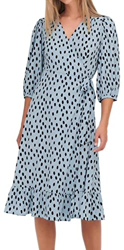 ONLY Damen Onlolivia WVN Noos 3/4 Wrap Midi Dress Kleid, Blue Fog, M EU