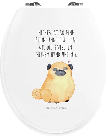 Mr. & Mrs. Panda Motiv WC Sitz Mops - Geschenk, Haustier, Toilette, Hundeliebe, Hund, Hundemama, knuffig, Toilettendeckel, Hundebesitzer, Sprüche,