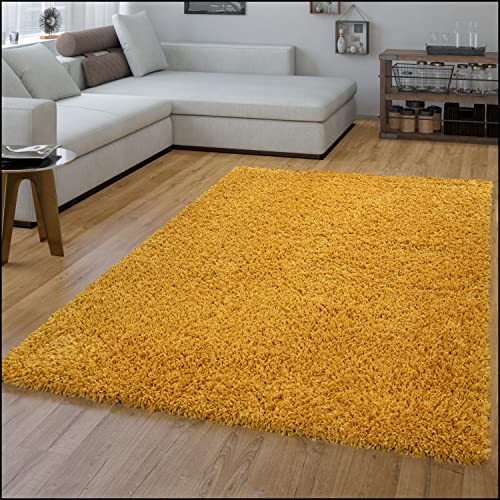 TT Home Wohnzimmer Teppich Hochflor Langflor Shaggy Soft Unifarben Modern Einfarbiges Design, Farbe:Gelb, Größe:60x100 cm