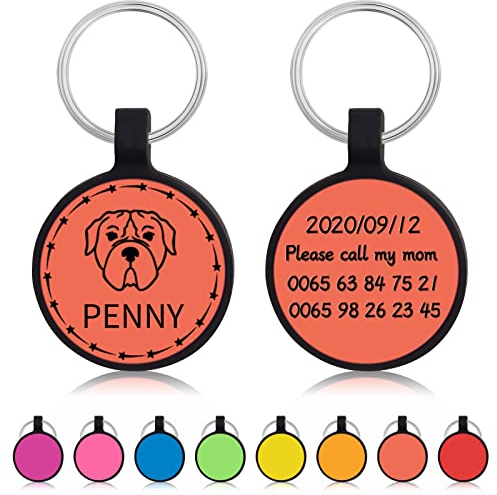 Uiopa 2pzs Chapa Perro Grabada, Silicona Ronda Chapas para Perros Personalizadas, Silenciosa Placa Identificativa Perro Etiquetas de Identificación para Collar Cachorro Gato (Naranja)