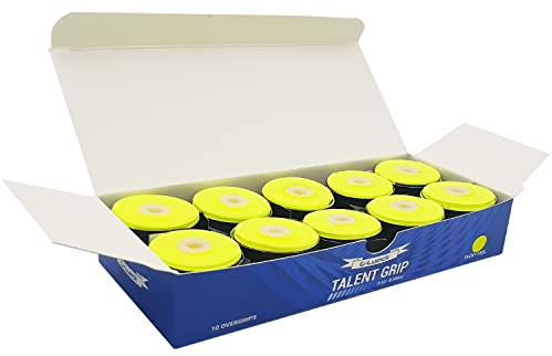 G-Lueck 10er Set Tennis Griffband 0,60mm Stärke | Overgrip für Squash Badminton Schläger & Kicker inkl. selbstklebendes Abschlußband | sehr griffig, Anti-Rutsch (Neon-Gelb)
