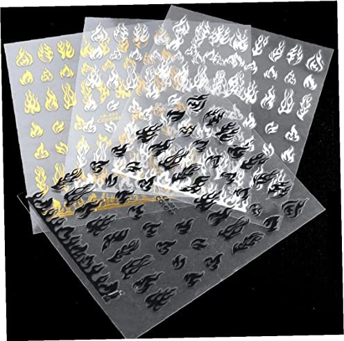 Onsinic 4 Stücke Flamme Nagel Aufkleber Abziehbilder 3D Holographische Selbstklebende Feuer Nagel Decals Weiß Schwarz Silber Gold Flamme Nail Art Aufkleber Nail Kunst Liefert Für Nageldekor
