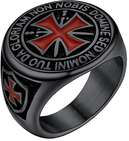 PROSTEEL Tempelritter Siegelring für Männer Schwarz Herren Punk Stil Ring Größe 64 Ritter Fingerring Modeschmuck Accessoire für Halloween
