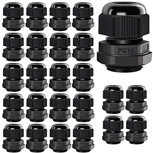 Gebildet 25Stück PG16 Kabelverschraubung, Kunststoff Wasserdicht IP68 Verstellbar 8.5-14mm Kabelverschraubung mit Gummidichtungen, M22 * 1.5 Kabelverbinder, Kabelschutz (Schwarz)