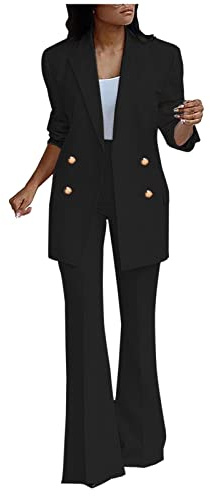 Women's Two-Piece Suit Set Plain Trouser Suit Long Sleeve Notched Double Breasted Blazer Jacket + Bootcut Suit Pants Solid Work Business Office Casual Smart Suit Sets Ladies UK Clearance
