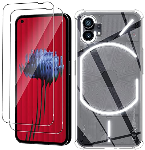 Vanrain Hülle für Nothing Phone 1 Handyhülle + 2 Stück Schutzfolie für Panzerglas, Schlank Klar Soft TPU Silikon Transparent Bumper Schutzhülle mit 9H Härte Anti-Kratzen Schutzglas Displayschutzfolie
