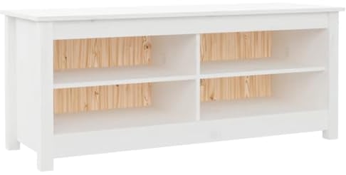 vidaXL Schuhbank, Schuhregal mit viel Stauraum, Schuhschrank für Flur Eingangsbereich, Sitzbank Flurbank Bank Schuhablage, Weiß Massivholz Kiefer