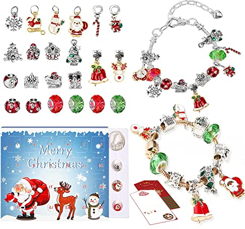 Adventskalender 2023 Kinder Mädchen, Weihnachtskalender 2023 Füllung Charm Armband Kit Bastelset Schmuck Selber Machen Set, Basteln Weihnachtsgeschenke für Teenager Mädchen 5 6 7 8 9 10 11 12 Jahre