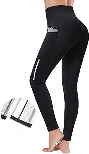 Chumian Pantalones Sauna Mujer Largos Pantalón de Sudoración Cintura Alta Leggins Reductores Adelgazantes Mallas Termicos Fitness Deporte Running Yoga Negro,XL