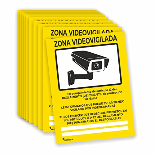 Schild für Videoüberwachung, Vinyl, Überwachungsbereich, Alarmschild, Kamera, 20 x 15 cm, Öffnungen, Innen/Außen, robust und langlebig (10)