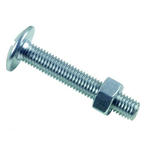 LENNIE, Boulon poêlier tête ronde large, Ø6x40, Boulons poêlier tête ronde large,en acier zingué blanc, Empreinte fendue en croix, avec écrou hexagonal, Livré avec écrou, Boite de 100