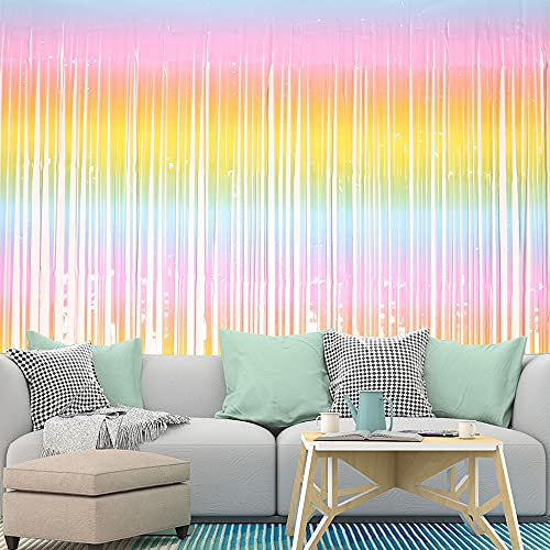 Leichter Regenbogen Backdrop Streamers AILEXI 2 Pack 1M*2M Metallic Tinsel Folie Fringe Vorhänge für Photobooth Party Dekor