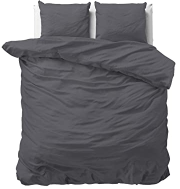 Sleeptime 100% Baumwolle Bettwäsche 200cm x 200cm Anthrazit - weich & bügelfrei Bettbezüge mit Reißverschluss - Einfarbig Bettwäsche Set mit 2 Kissenbezüge 80cm x 80cm