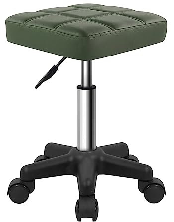 FURWOO Quadratischer Drehhocker mit Rollen, PU-Leder, Rollhocker, höhenverstellbar, für Spa, Salon, Massage, Grün