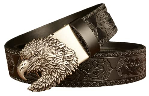 YOPADO Herren Gürtel Ratsche Automatik Ledergürtel Dekoration Mit Silber Gürtelschnalle Western Adler Kopf Automatikschließe Für Business Anzug,35mm Breit(110cm/waist:36~38, Black)