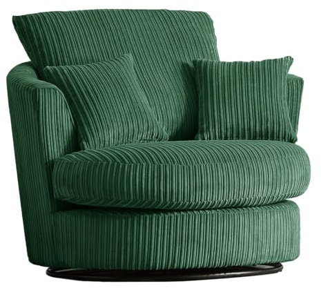 Furnishings For Less UK New Luxor Forest Green Fabric Swivel Chair Jumbo Cord Fabric Single Seater 360 Rotation (Green, Swivel Chair)