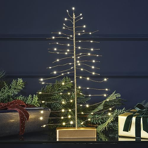 Ginger Ray Gold Light Up Wire LED Christmas Tree Fireplace Tabletop Decoration