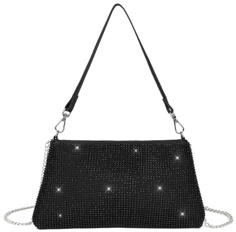 Valleycomfy Damen Clutch Schwarz Elegante Brauttasche Diamant Handtasche Hochzeit Abendtasche Klatsch Tasche Cluthes, Schwarz