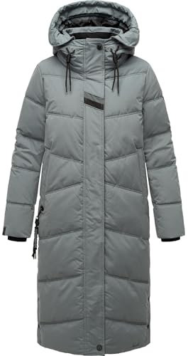 Navahoo Damen Wintermantel Warmer Steppmantel lang mit Kapuze Kuschelmausi Stormy Blue Gr. L