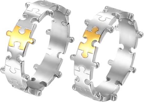 JewelryWe Paar Ringe Puzzle Edelstahl: 8mm Breit Edelstahl Jigsaw Puzzle Pärchen Ring Partnerringe Freundschaftsringe Eheringe Trauringe Verlobungsringe Hochzeit Band für Herren Damen