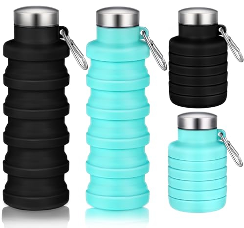 Baderke Faltbare Wasserflaschen aus Silikon, Reiseflasche, faltbar, tragbar, mit Schnalle, leicht, wiederverwendbar, auslaufsicher, für Camping, Wandern, Radfahren, Sport, Grün, Schwarz, 2 Stück