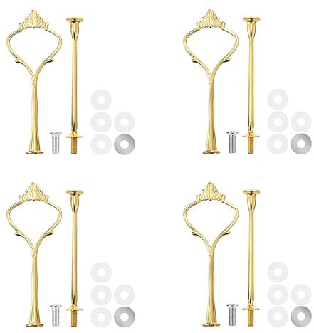 Koomiao 4 Set Etageren Stangen Set, Etagere Zubehör 2 Etage für Hochzeitstorte Etagere,Tortenstände,Etagere Bausatz mit Schrauben und Unterlegscheiben,für Dessertdisplay (Gold)