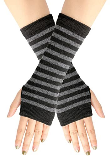 Mashaouyo Guanti da esterno per adulti donne più velluto ispessimento polso senza dita con foro per il pollice unisex cashmere caldo guanti da sci viola (B, One Size)