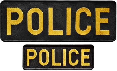 Bluyellow Bestickter Polizeiaufnäher für Weste, Jacke, taktisches Hundegeschirr, Westentasche, Hundeweste, Polizei-Patches für Rucksäcke mit Klettband, klein und groß, Gelb, 2 Stück