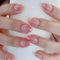 MouyouGlow Press on Nails Kurz,Almond Nude Rosa Rot Ombre Glitzer Farbverlauf Fake Nails mit Nagelkleber,Pink Red Gradient Sparkly Künstliche Fingernägel