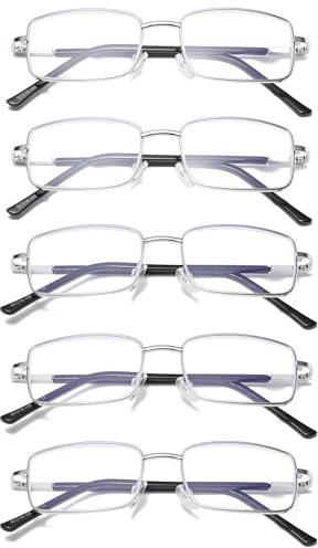Hubeye 5 Pack Lesebrille aus Metall für Herren Anti-Blau Sehhilfe Rechteckiger Männer Brillen Federscharniere Blaulicht Blockierende Computer Lesehilfe 2.50
