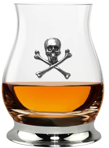 English Pewter Company Glencairn WGP007 - Bicchiere da whisky con teschio e ossa incrociate, 350 ml