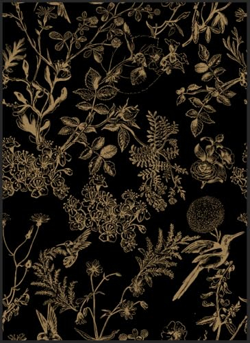 Yomshi Papier peint autocollant oiseaux papier peint 44 x 300 cm film noir pour meubles décoration murale or papier peint vintage fleurs et feuilles papier peint