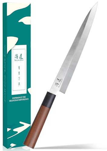 SHANGDAO Couteau à sushi Sashimi 10 pouces, couteau japonais Yanagiba pour couper les filets et trancher le poisson, acier inoxydable allemand de qualité supérieure et manche en bois traditionnel
