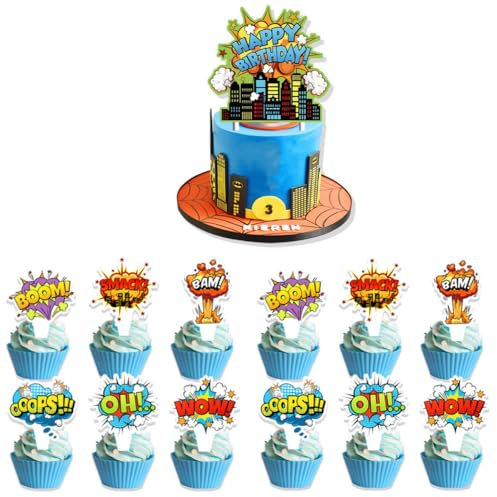 Cake Toppers,Superhero Tasse Kuchen Toppers Zahnstocher Flaggen 13 Stück Kuchen Cupcake Topper für Kinder Baby Party Geburtstag Party Kuchen Dekoration
